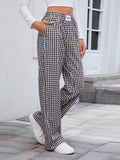 Plaid Wide Leg Casual Pants - CELIVINE