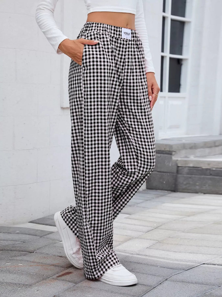 Plaid Wide Leg Casual Pants - CELIVINE