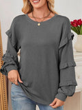 Ruffled Round Neck Long Sleeve Sweatshirt - CELIVINE