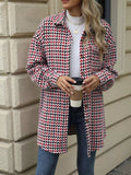 Houndstooth Button Up Long Sleeve Coat - CELIVINE