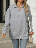 Johnny Collar Drop Shoulder Long Sleeve Sweatshirt - CELIVINE