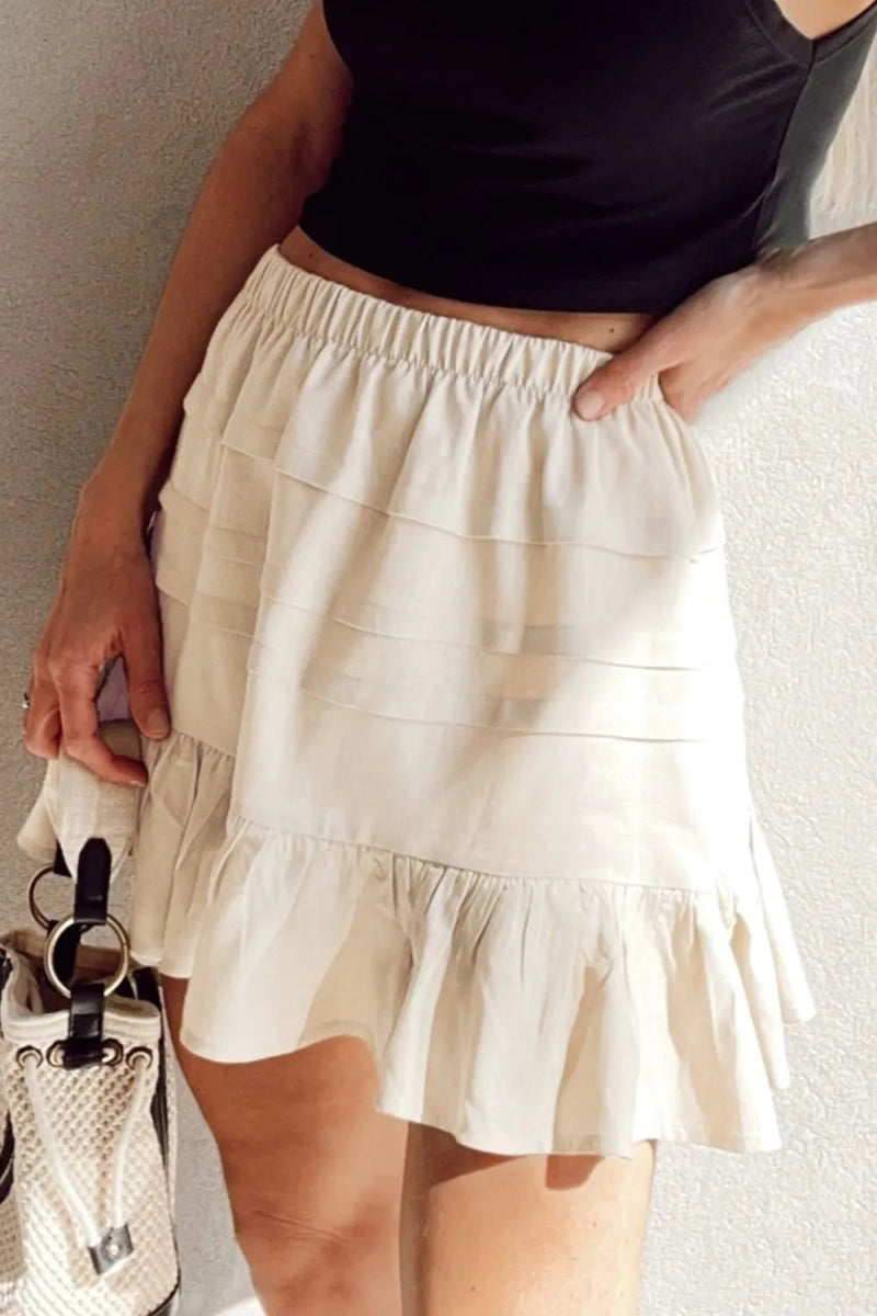 Ruffled Hemline Elastic Waist Mini Skirt - CELIVINE