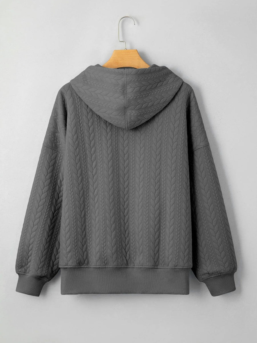 Drawstring Textured Baggy Solid Hoodie - CELIVINE