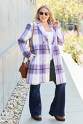Double Take Full Size Plaid Button Up Lapel Collar Coat - CELIVINE