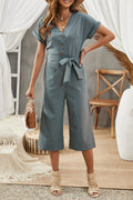 Tie - Waist Buttoned Cropped Jumpsuit - CELIVINE