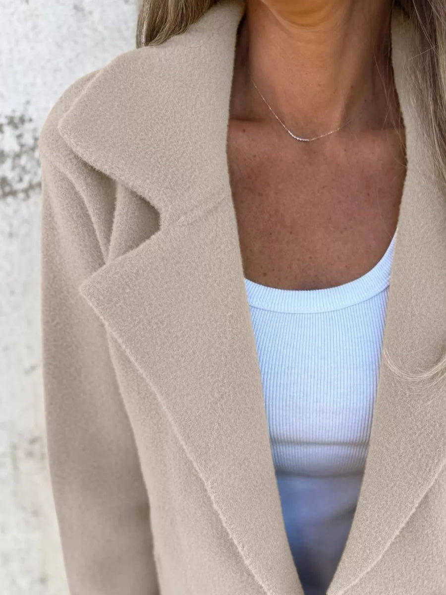 Full Size Double - Breasted Lapel Collar Blazer Plus Size - CELIVINE