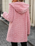 Heart Open Front Hooded Fuzzy Coat - CELIVINE