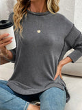 Side Slit Round Neck Dropped Shoulder Sweatshirt - CELIVINE