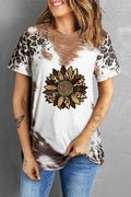 Sunflower Graphic Round Neck Short Sleeve T-Shirt - CELIVINE