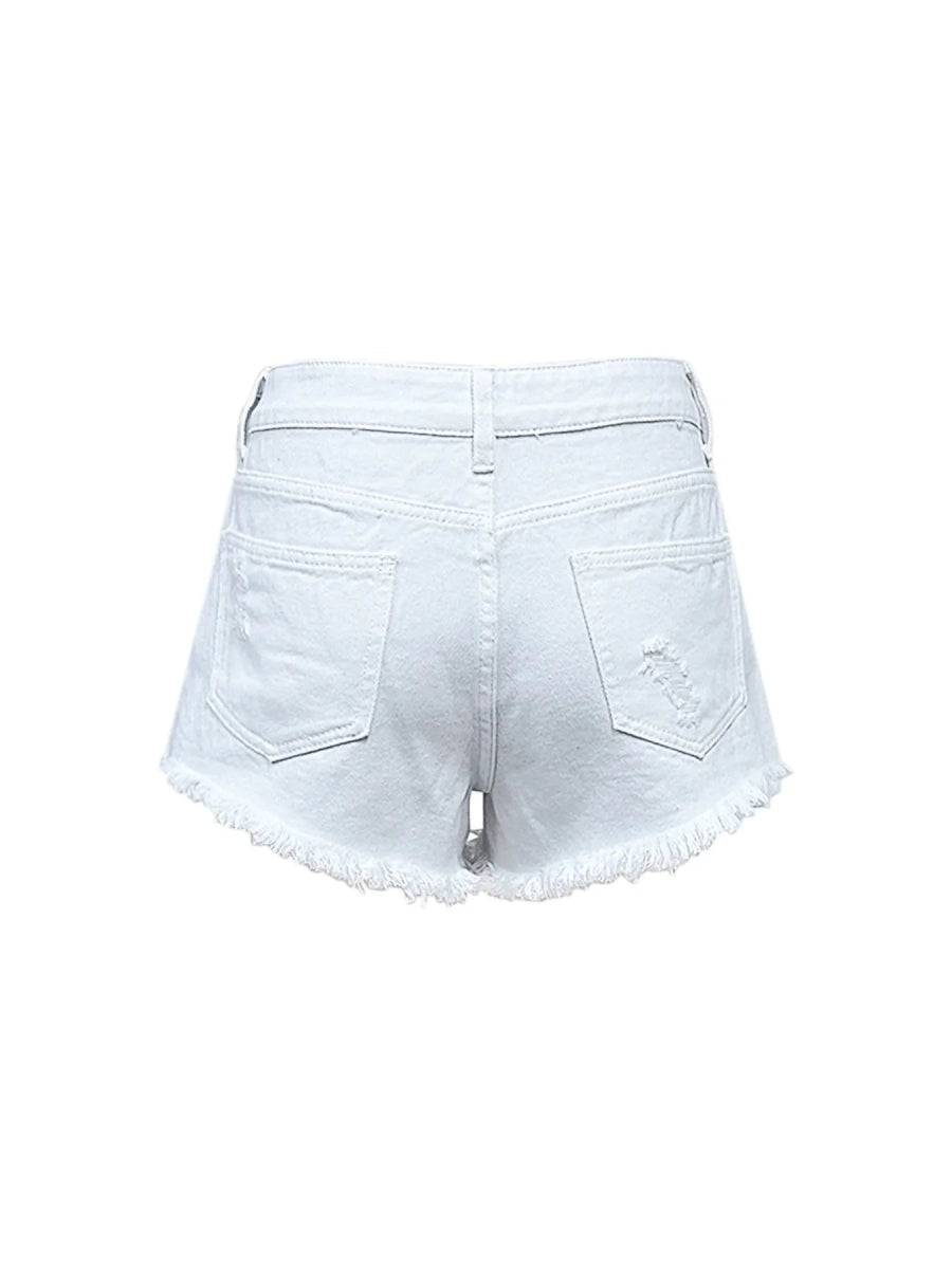 Raw Hem High Waist Denim Shorts - CELIVINE