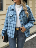 Plaid Button Up Long Sleeve Jacket - CELIVINE
