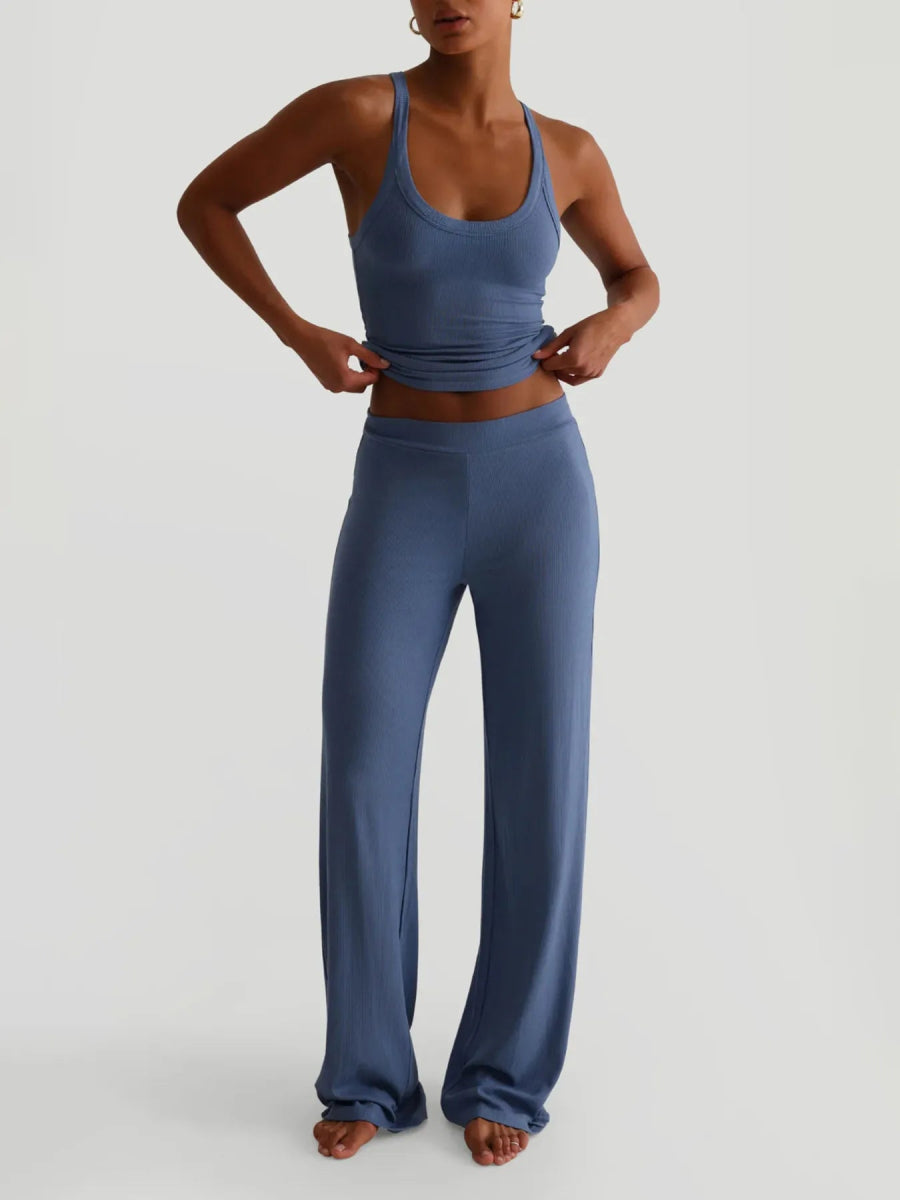 Ribbed Tank and High - Waisted Pants Active Set - CELIVINE