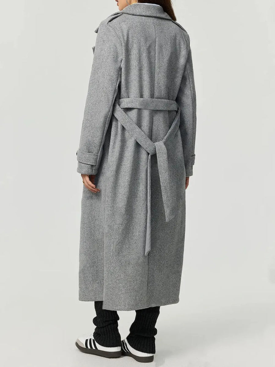 Collared Neck Long Sleeve Longline Coat - CELIVINE