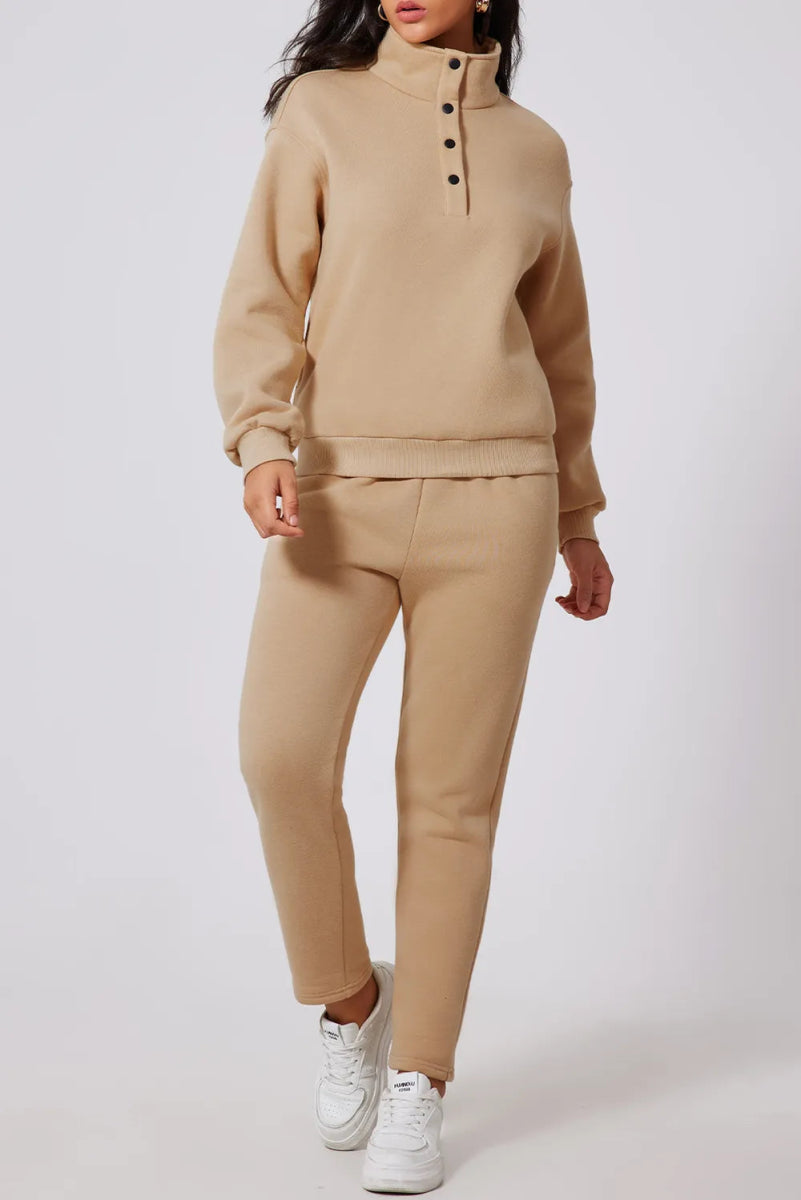 Half Snap Turtleneck Top and Pants Active Set - CELIVINE