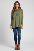 Side Slit High - Low Cowl Neck Long Sleeve Blouse - CELIVINE