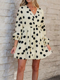 Polka Dot Surplice Puff Sleeve Mini Dress - CELIVINE