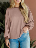 Round Neck Drop Shoulder Long Sleeve Sweatshirt - CELIVINE