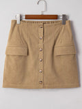 Corduroy Buttoned Front Mini Skirt - CELIVINE