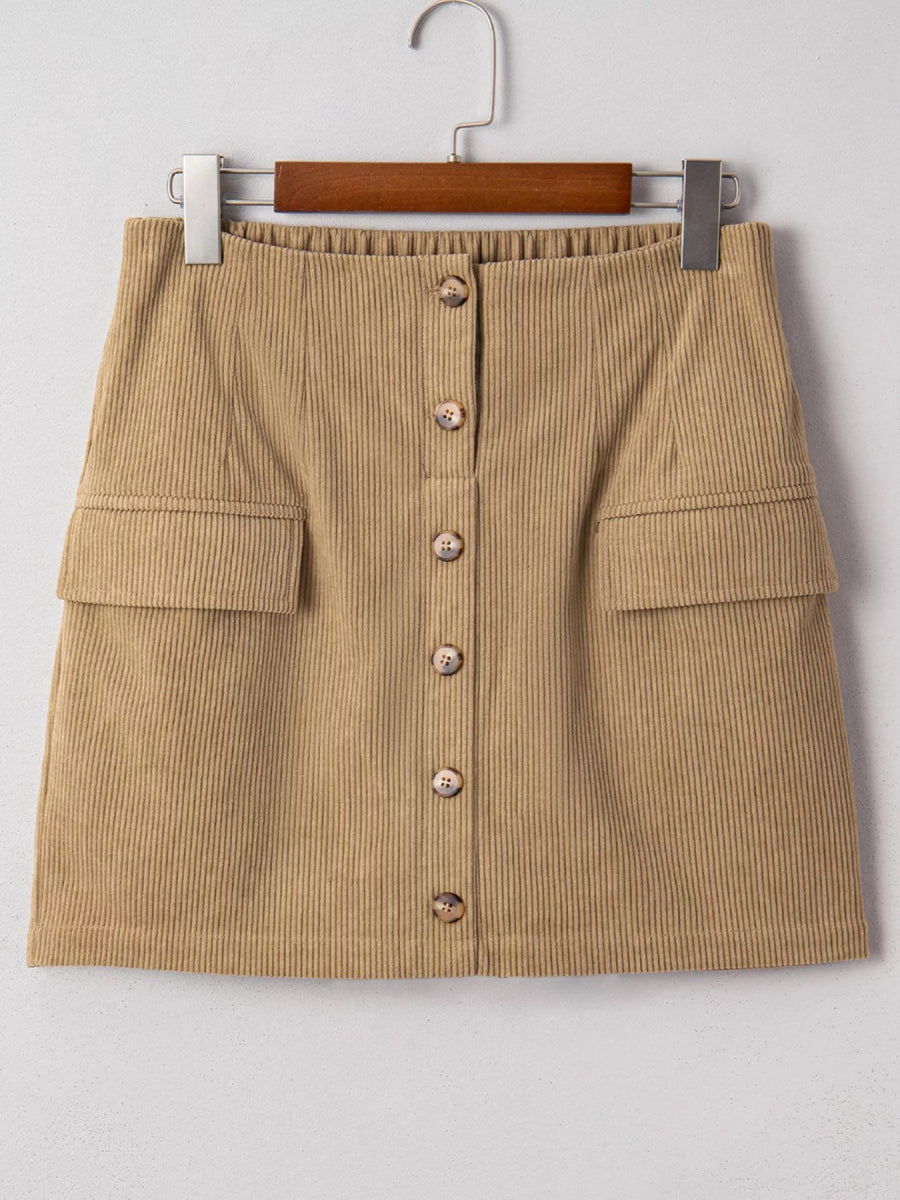 Corduroy Buttoned Front Mini Skirt - CELIVINE