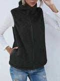 Full Size Fuzzy Zip Up Vest Coat with Pockets - CELIVINE