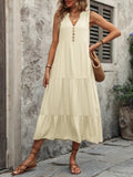 Ivy Lane Decorative Button Notched Sleeveless Dress - CELIVINE