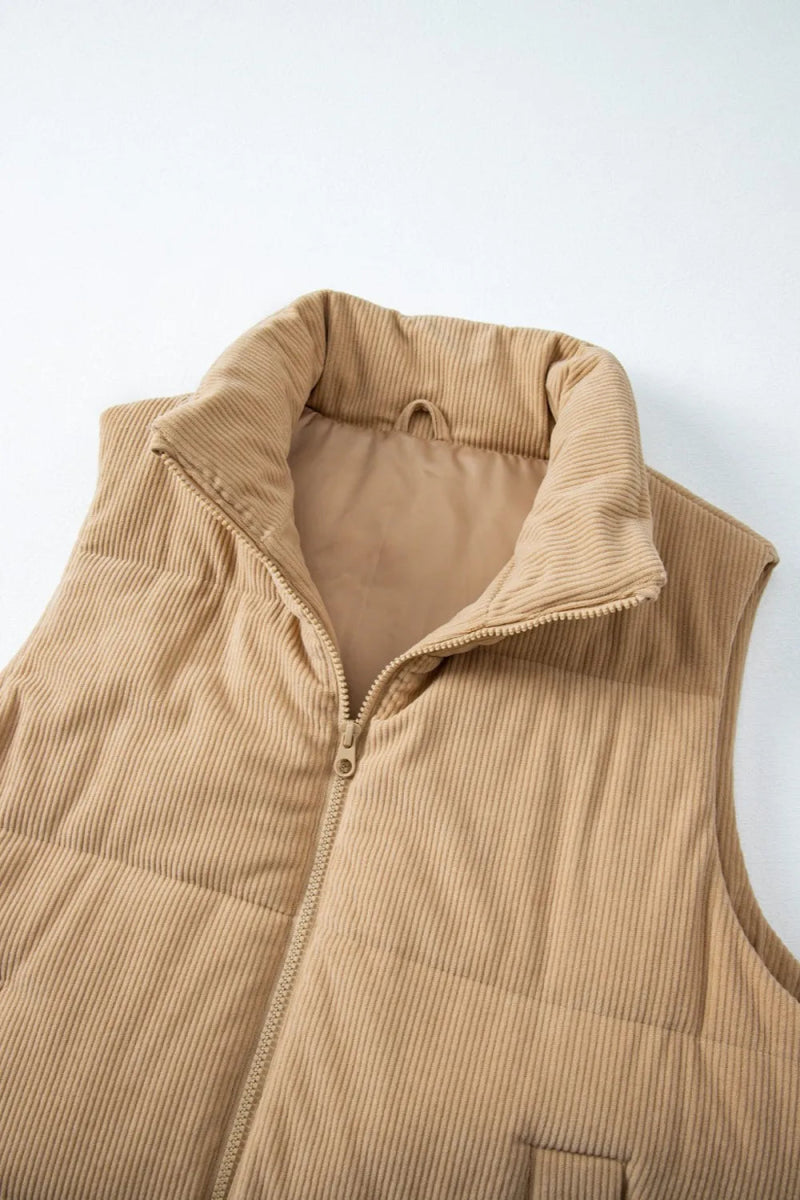 Pocketed Zip Up Turtleneck Vest Coat - CELIVINE