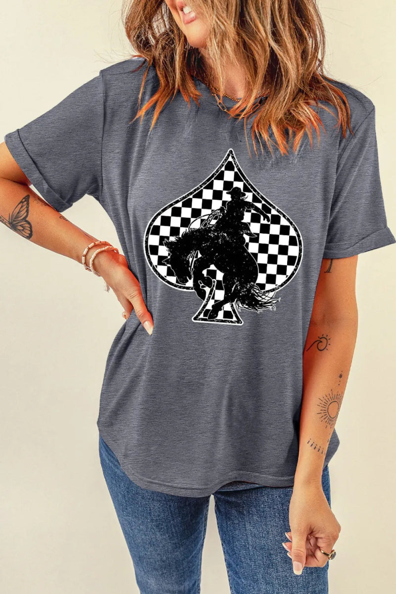 Redeo Check Spades Western Graphic T Shirt - CELIVINE