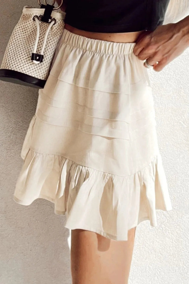 Ruffled Hemline Elastic Waist Mini Skirt - CELIVINE