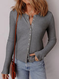 Ribbed Button - Up Cardigan - CELIVINE