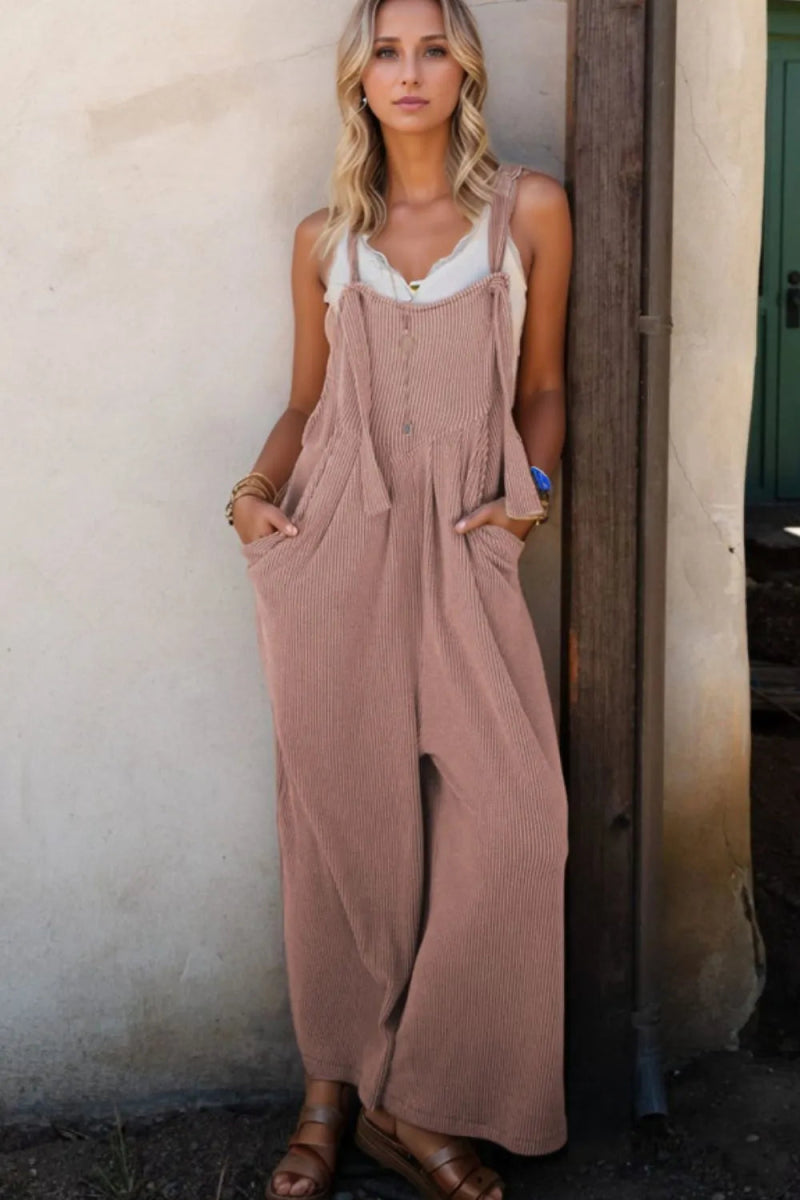Corded Adjustable Straps Wide Leg Loose Overalls - CELIVINE