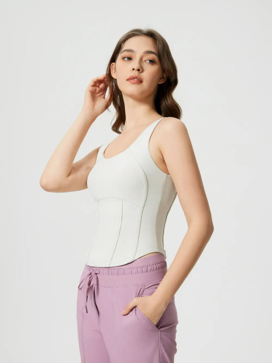 Round Neck Wide Strap Active Tank with Detachable Chest Pads - CELIVINE