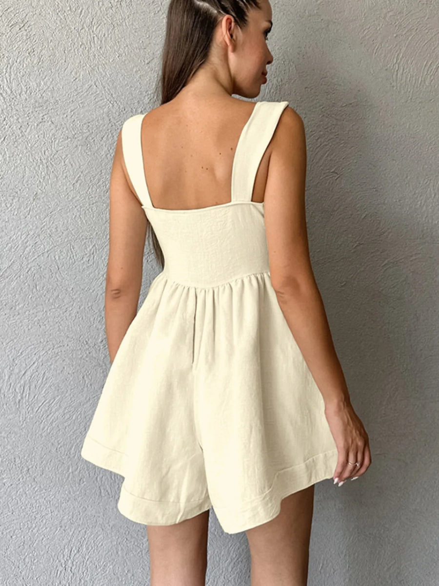 Button - Front Wide Strap Romper - CELIVINE