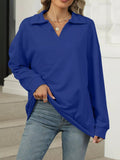 Johnny Collar Drop Shoulder Long Sleeve Sweatshirt - CELIVINE