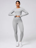 Back Crisscross Round Neck Long Sleeve Top and Leggings Active Set - CELIVINE