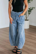 Wide Leg Drawstring Jeans - CELIVINE