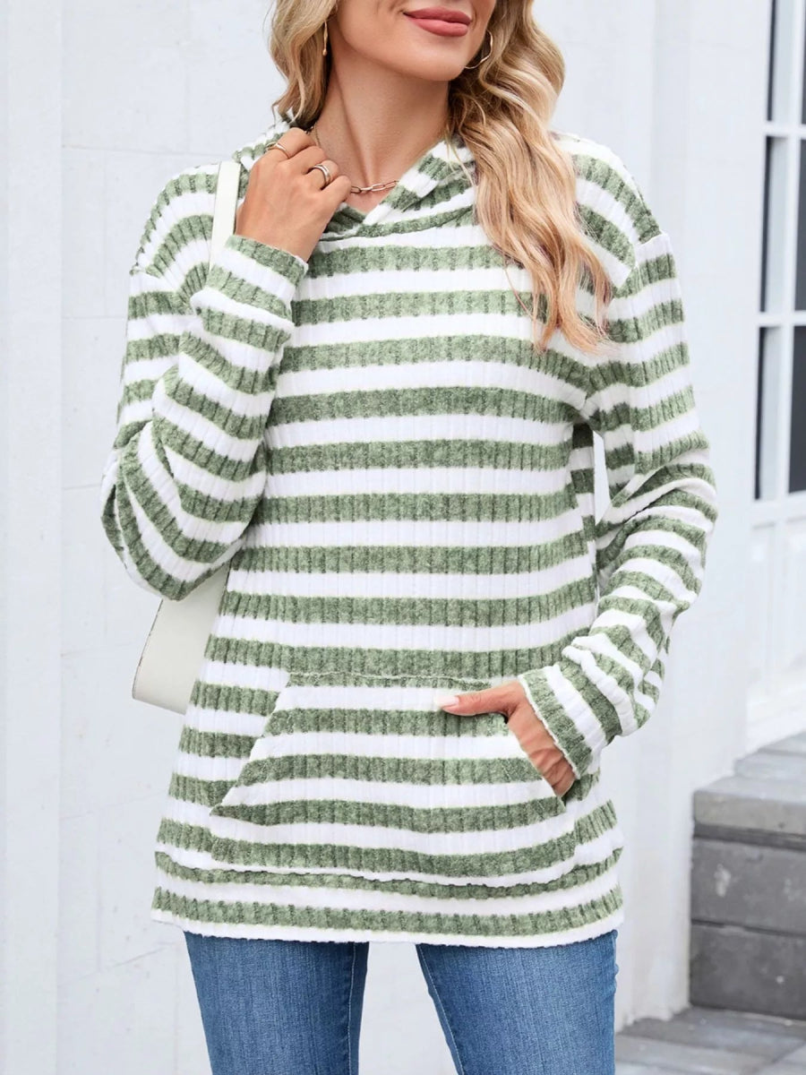 Striped Dropped Shoulder Hoodie - CELIVINE