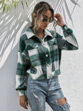 Plaid Dropped Shoulder Shirt Jacket - CELIVINE
