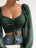 Drawstring Sweetheart Neck Cropped Top - CELIVINE