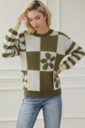Contrast Round Neck Long Sleeve Sweater - CELIVINE