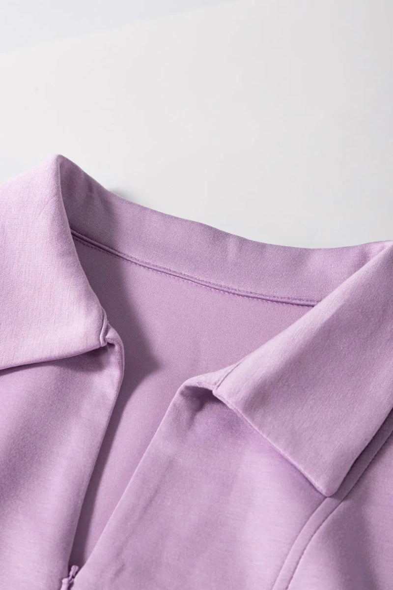 Short Sleeve Zipper Collared Elastic High Waist Romper - CELIVINE