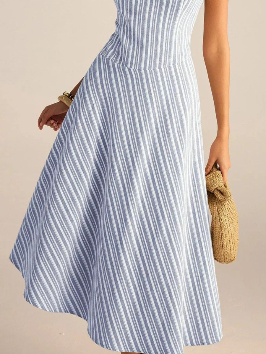 Full Size Striped Sleeveless Midi Dress Plus Size - CELIVINE