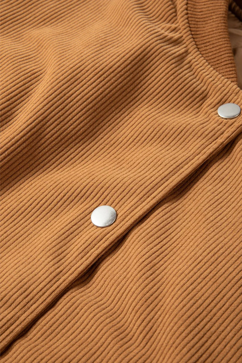 Contrast Baseball Collar Snap Down Long Sleeve Jacket - CELIVINE