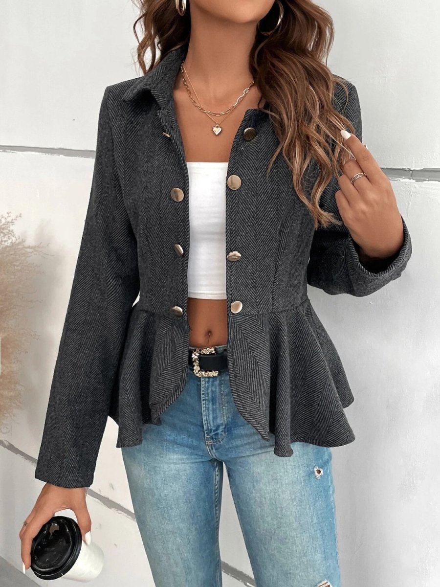 Ruffle Hem Collared Blazer - CELIVINE