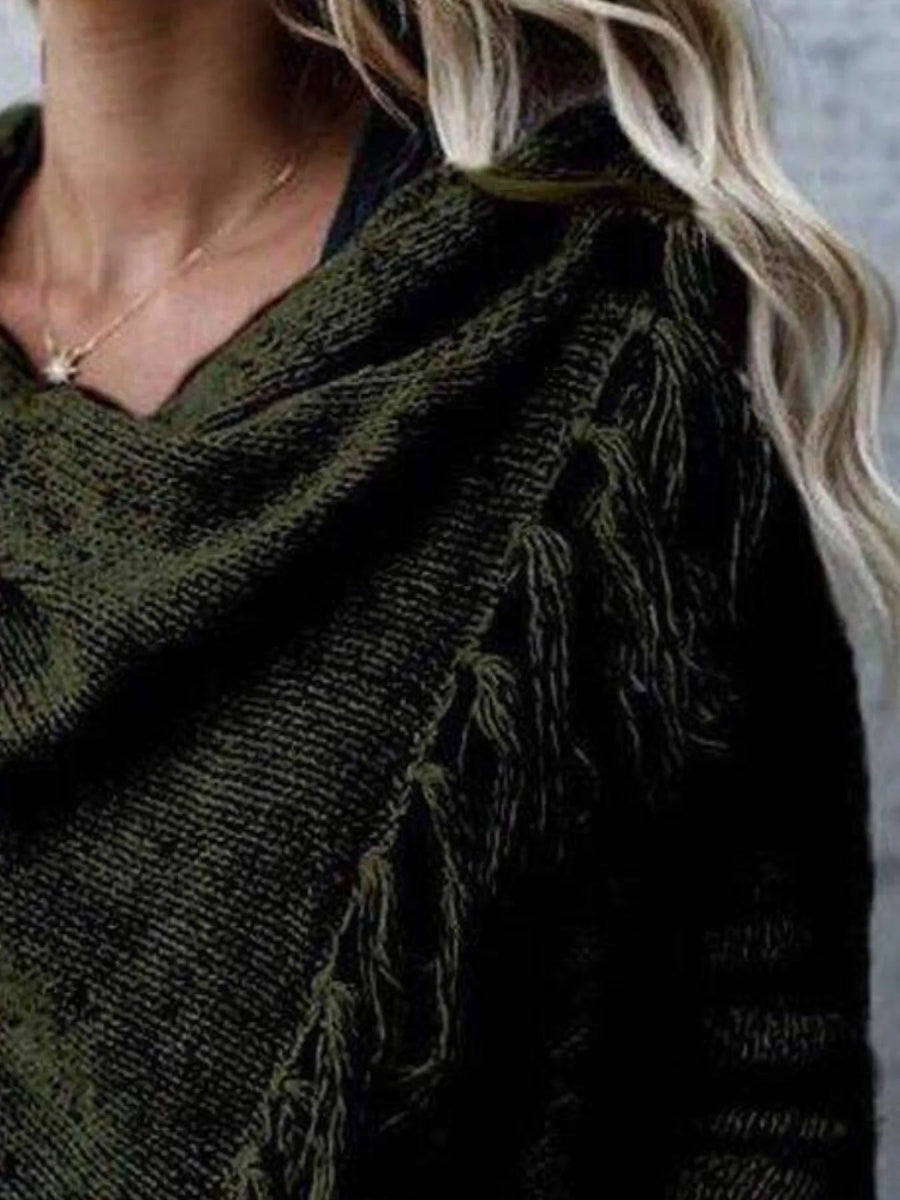 Fringe Long Sleeve Wrap Cardigan - CELIVINE