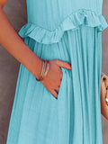 Ruffled Sleeveless Tiered Maxi Dress with Pockets - CELIVINE