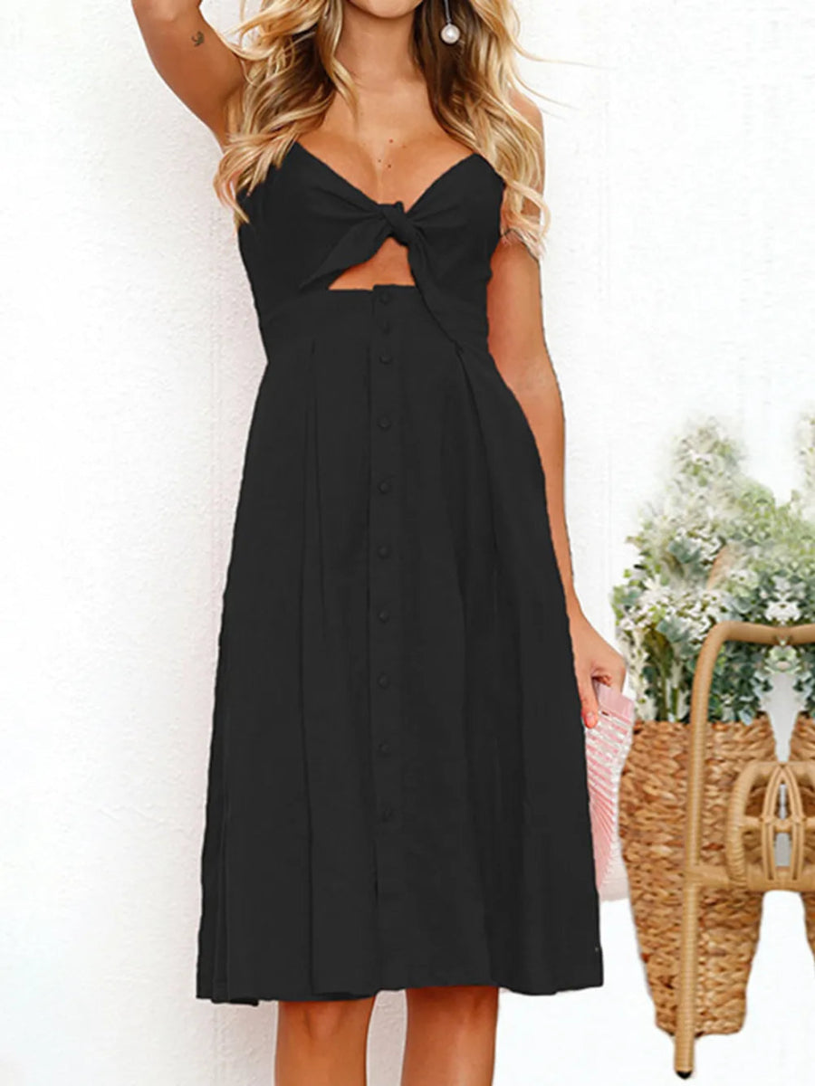 Cutout Smocked Sweetheart Neck Cami Dress - CELIVINE