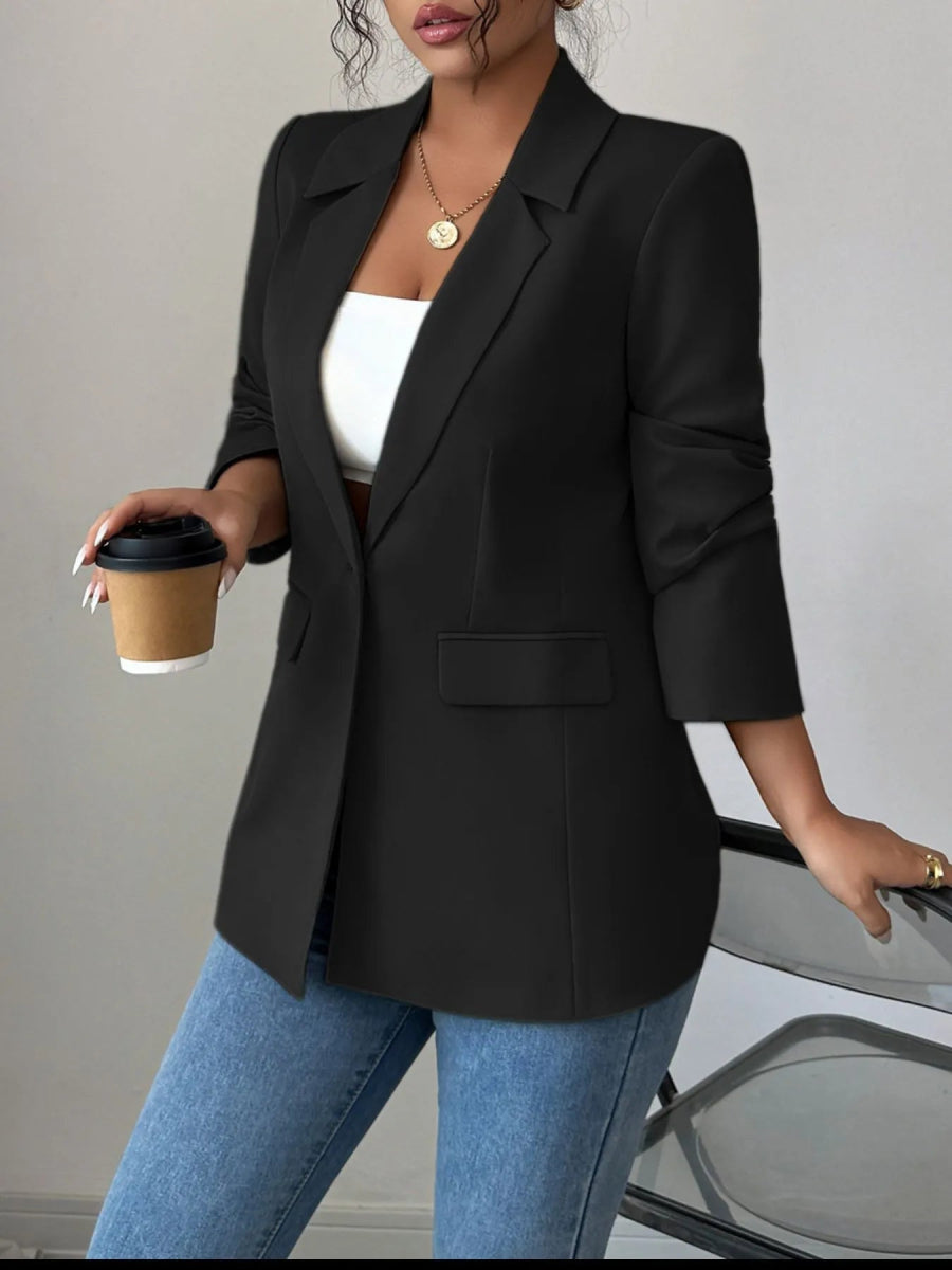 One Button Lapel Collar Blazer - CELIVINE