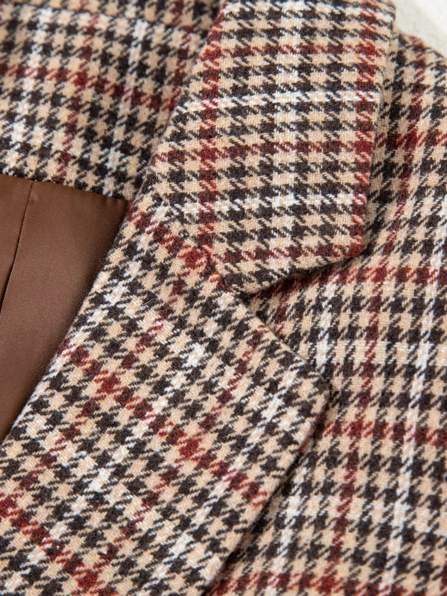 Houndstooth Lapel Collar Blazer - CELIVINE