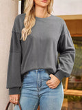 Striped Round Neck Long Sleeve Sweatshirt - CELIVINE