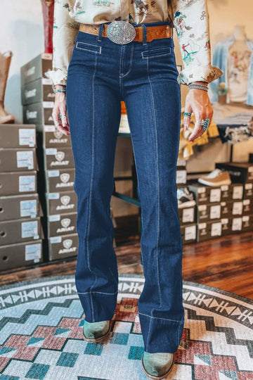 Center Seam Deep Wash Straight Jeans - CELIVINE